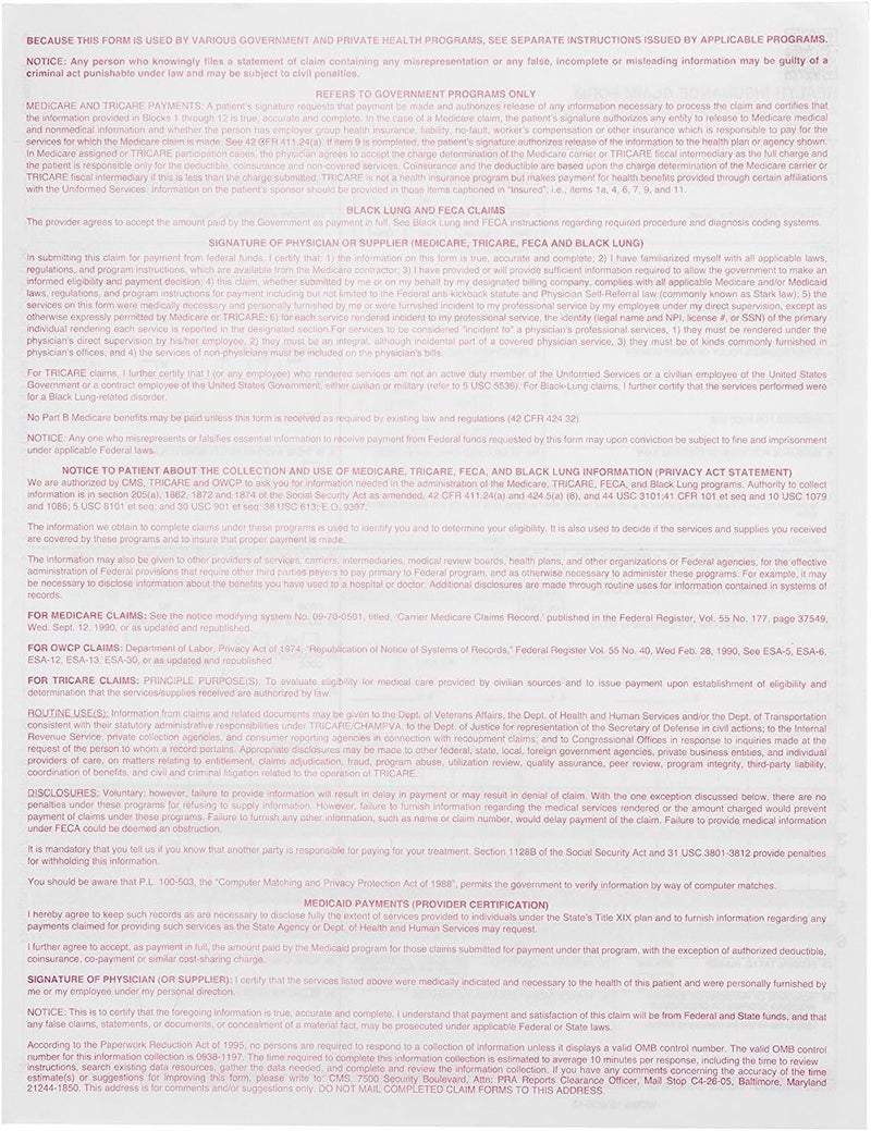 Compuchecks CMS-1500 Claim Forms – Current HCFA 02/2012 Version Health Insurance Claim Forms for Medical Facilities and Hospitals, Compatible w/Laser and Inkjet Printers - 8.5'' x 11 (1000 Sheets) - Image 2