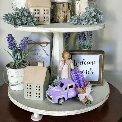 CRAFLOX Lavender Truck Decor with Flowers, Purple Floral Pickup Truck with Butterfly, Rustic Farmhouse Tabletop Centerpiece, Spring Country Home Office Kitchen Tiered Tray Decor - Image 5