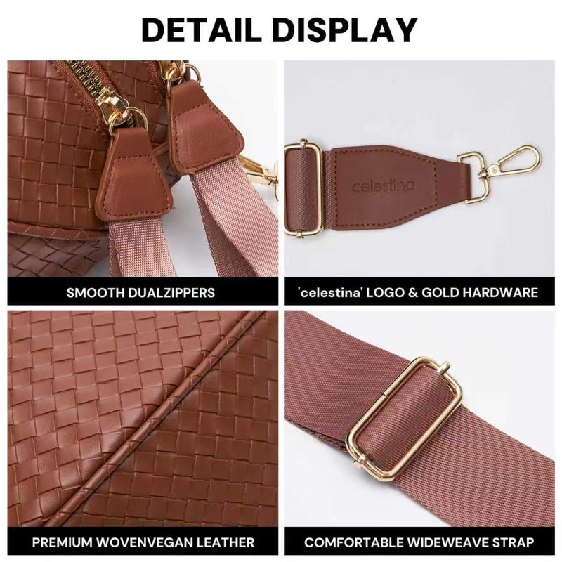 celestina Woven Bum Bags for Women Vegan Leather Crossbody Bag with Coin Purse, Trendy Fanny Packs with Adjustable Wide Strap, Spacious Sling Shoulder Purse for Trave - Image 5