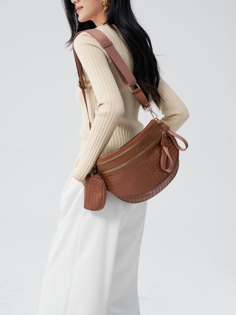 celestina Woven Bum Bags for Women Vegan Leather Crossbody Bag with Coin Purse, Trendy Fanny Packs with Adjustable Wide Strap, Spacious Sling Shoulder Purse for Trave - Image 2