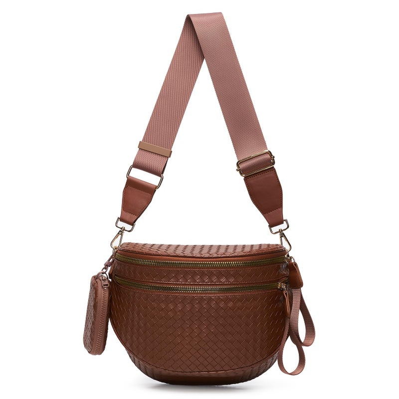 celestina Woven Bum Bags for Women Vegan Leather Crossbody Bag with Coin Purse, Trendy Fanny Packs with Adjustable Wide Strap, Spacious Sling Shoulder Purse for Trave - Image 1