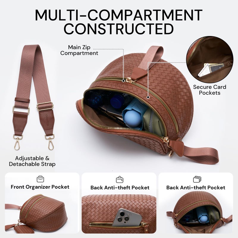 celestina Woven Bum Bags for Women Vegan Leather Crossbody Bag with Coin Purse, Trendy Fanny Packs with Adjustable Wide Strap, Spacious Sling Shoulder Purse for Trave - Image 4