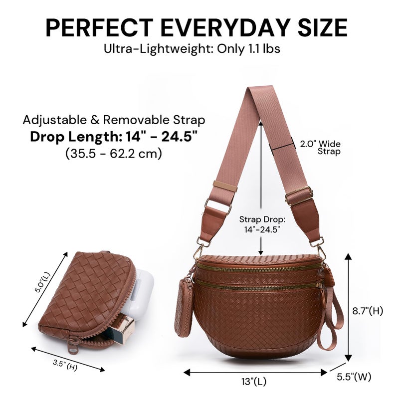 celestina Woven Bum Bags for Women Vegan Leather Crossbody Bag with Coin Purse, Trendy Fanny Packs with Adjustable Wide Strap, Spacious Sling Shoulder Purse for Trave - Image 3