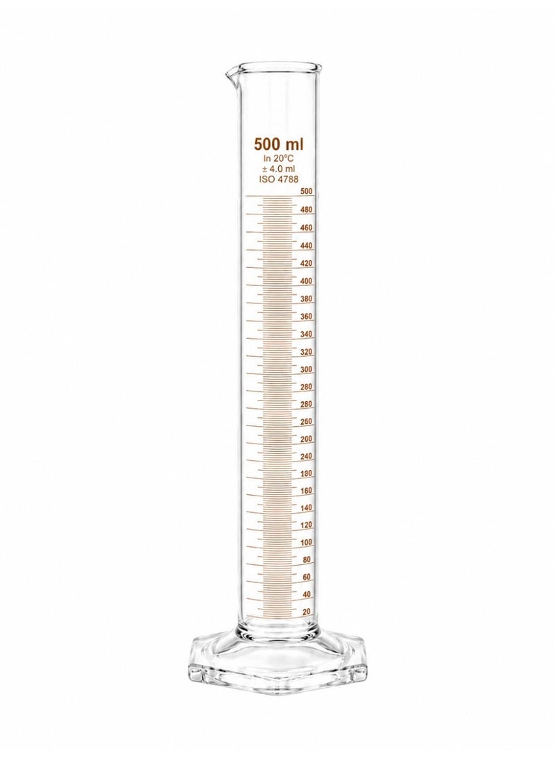 Protect Measuring Cylinder 500ml | Borosilicate Glass Graduated Cylinder with Base | Accurate Lab Measuring Cylinder for Laboratory, School & Scientific Use | 500 ml Capacity - Image 1