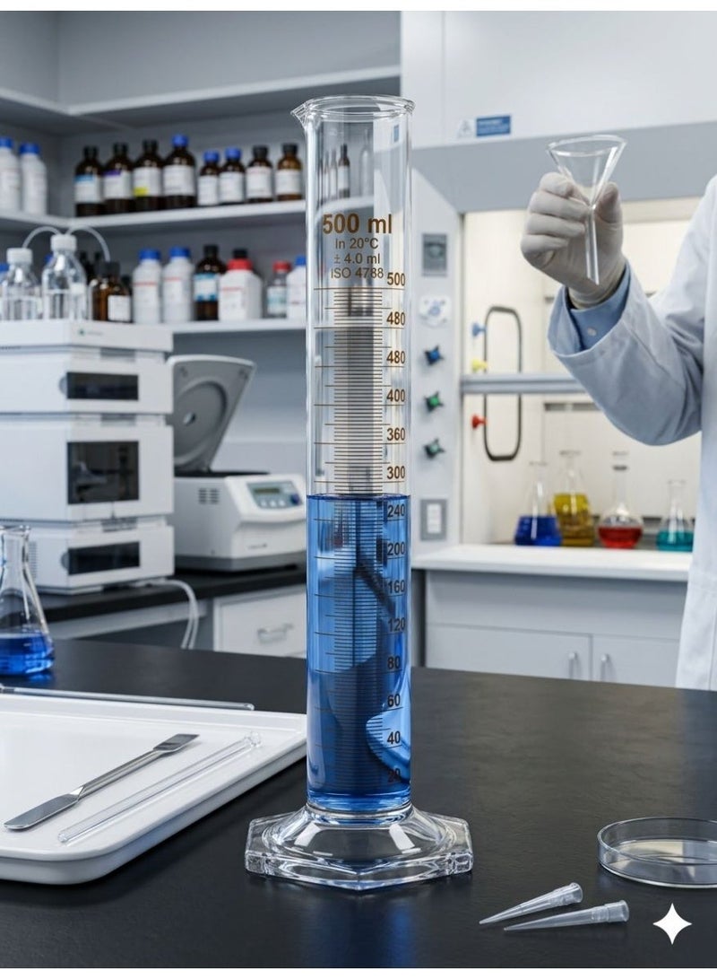 Protect Measuring Cylinder 500ml | Borosilicate Glass Graduated Cylinder with Base | Accurate Lab Measuring Cylinder for Laboratory, School & Scientific Use | 500 ml Capacity - Image 3