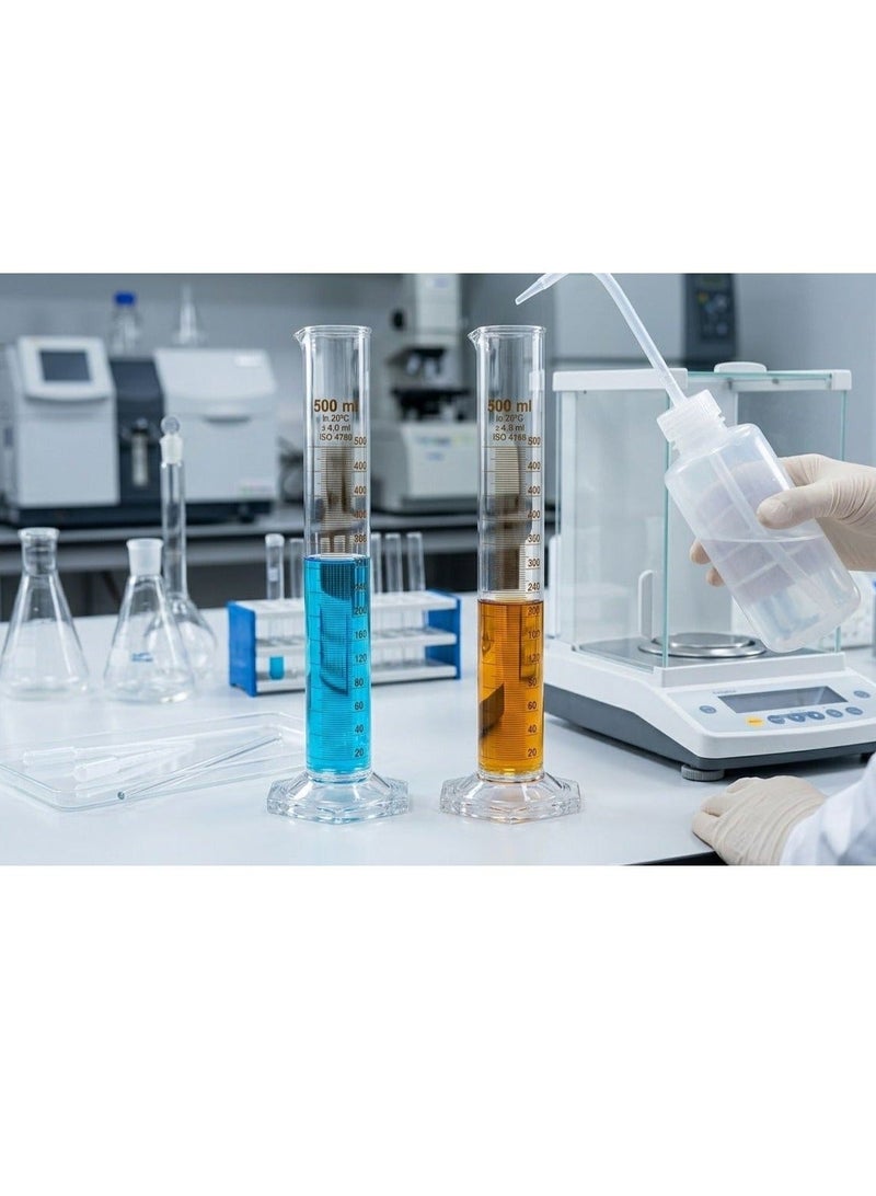 Protect Measuring Cylinder 500ml | Borosilicate Glass Graduated Cylinder with Base | Accurate Lab Measuring Cylinder for Laboratory, School & Scientific Use | 500 ml Capacity - Image 4