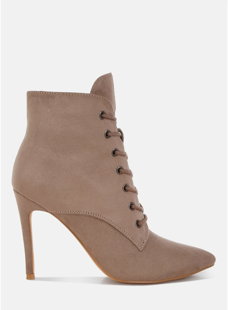 London Rag Women's Lace Up Stiletto Boots in Taupe
