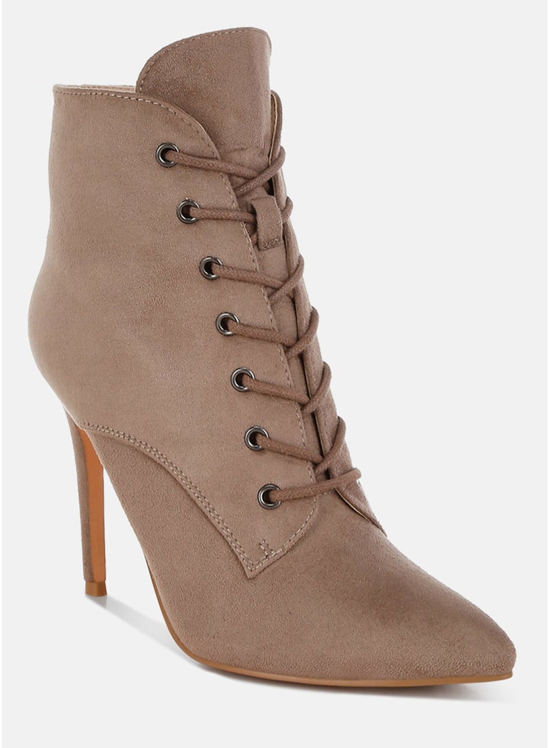 London Rag Women's Lace Up Stiletto Boots in Taupe - Image 3