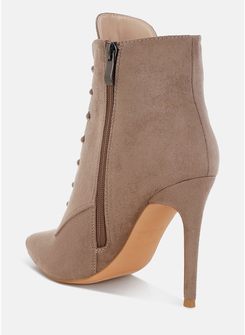 London Rag Women's Lace Up Stiletto Boots in Taupe - Image 4