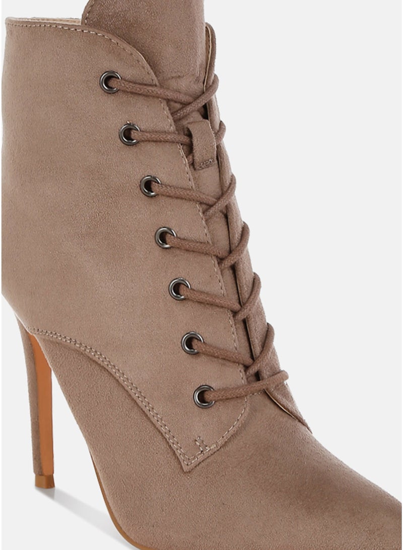 London Rag Women's Lace Up Stiletto Boots in Taupe - Image 5