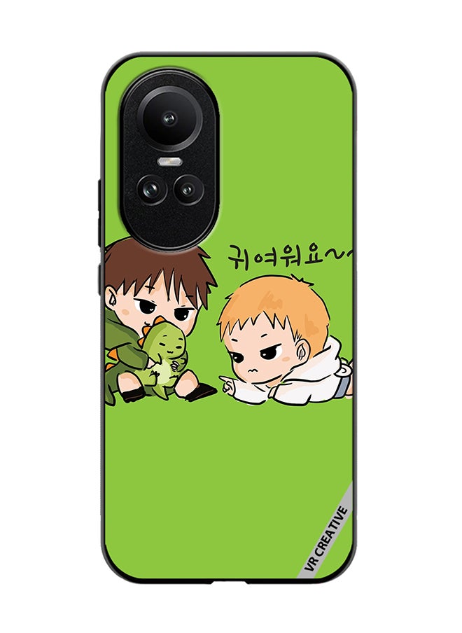 VR CREATIVE Protective Case Cover For Oppo Reno 10 Pro Two Cute Kids Playing With Dino Design Multicolour  - Image 1