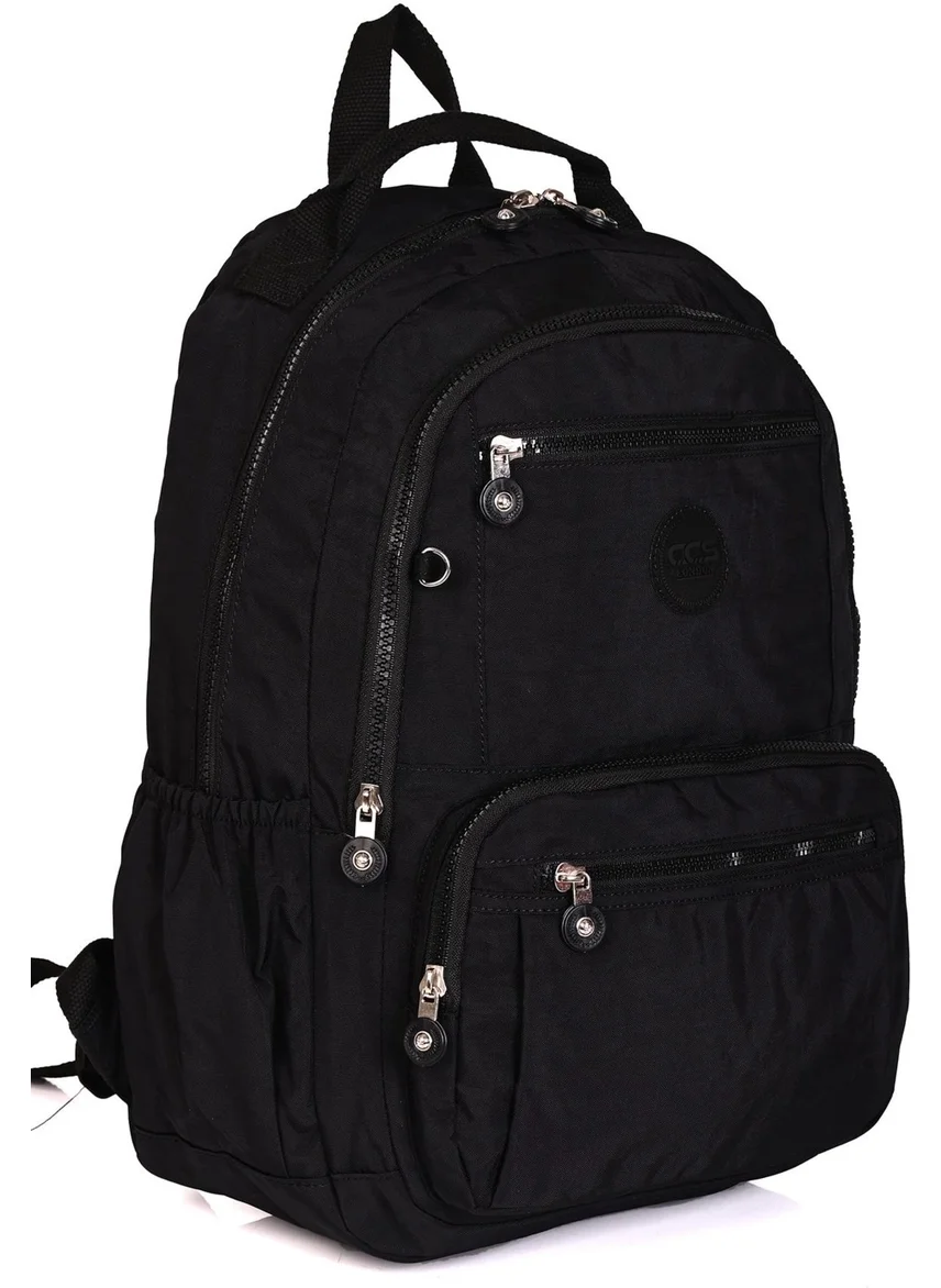 Ççs Css 17296 Unisex Large Volume Crinkle Fabric School Backpack Black