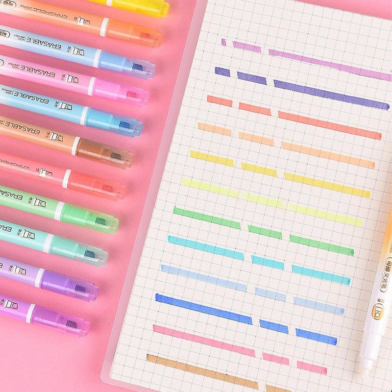 كاست ويف أقلام تمييز قابلة للمسح برأس مشطوف، 12 لونًا من أقلام التمييز الناعمة للكتابة برأسين، أقلام تحديد عالية الجودة برأس مشطوف، أقلام تمييز سائلة لا تلطخ ولا تتسرب، للكتابة والرسم - Image 2