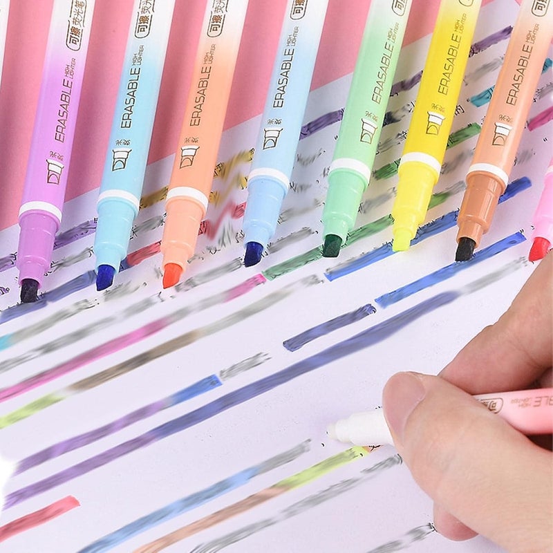 كاست ويف أقلام تمييز قابلة للمسح برأس مشطوف، 12 لونًا من أقلام التمييز الناعمة للكتابة برأسين، أقلام تحديد عالية الجودة برأس مشطوف، أقلام تمييز سائلة لا تلطخ ولا تتسرب، للكتابة والرسم - Image 5