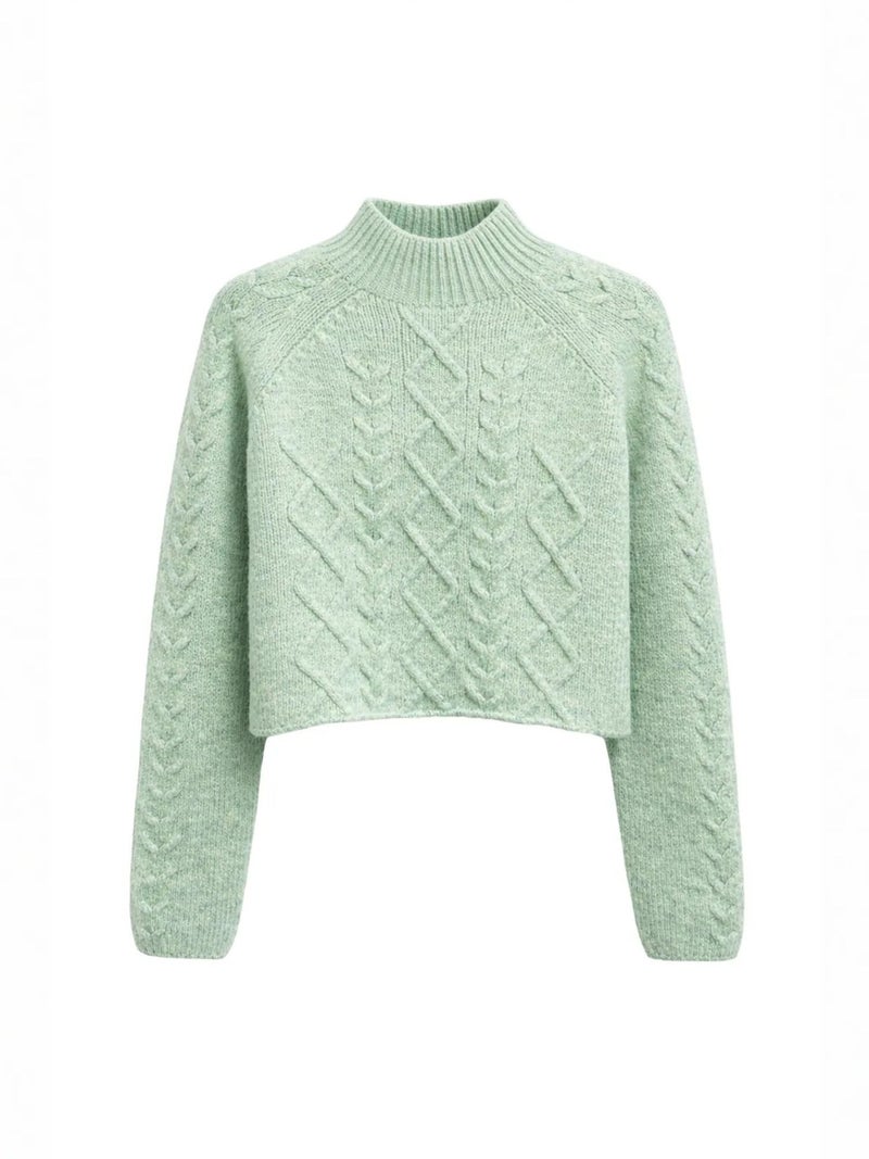 MIXRAY Argyle Pattern Ribbed Half Turtleneck Sweater - Image 1