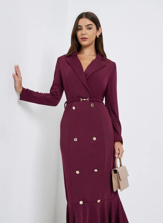 Styli Burgundy Blazer Mermaid Hem Maxi Dress