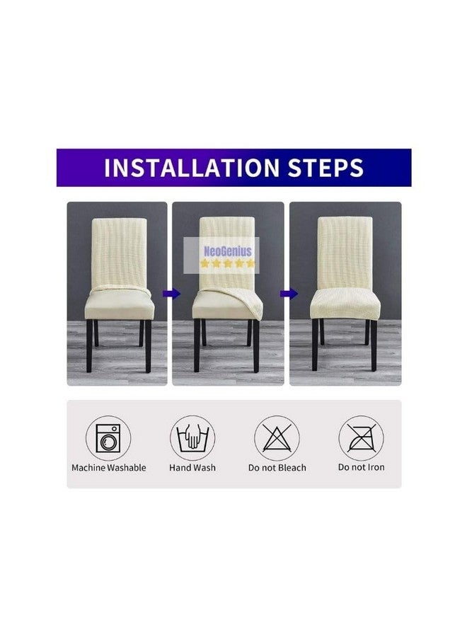 NeoGenius Premium Elegant Dining Room Chair Covers, Slipcovers Set of 4, Spandex Super Fit Stretch Removable Washable Chair Covers, Protector -for Dining Room (1Dining Room Chair Covers_Ivory) - Image 2