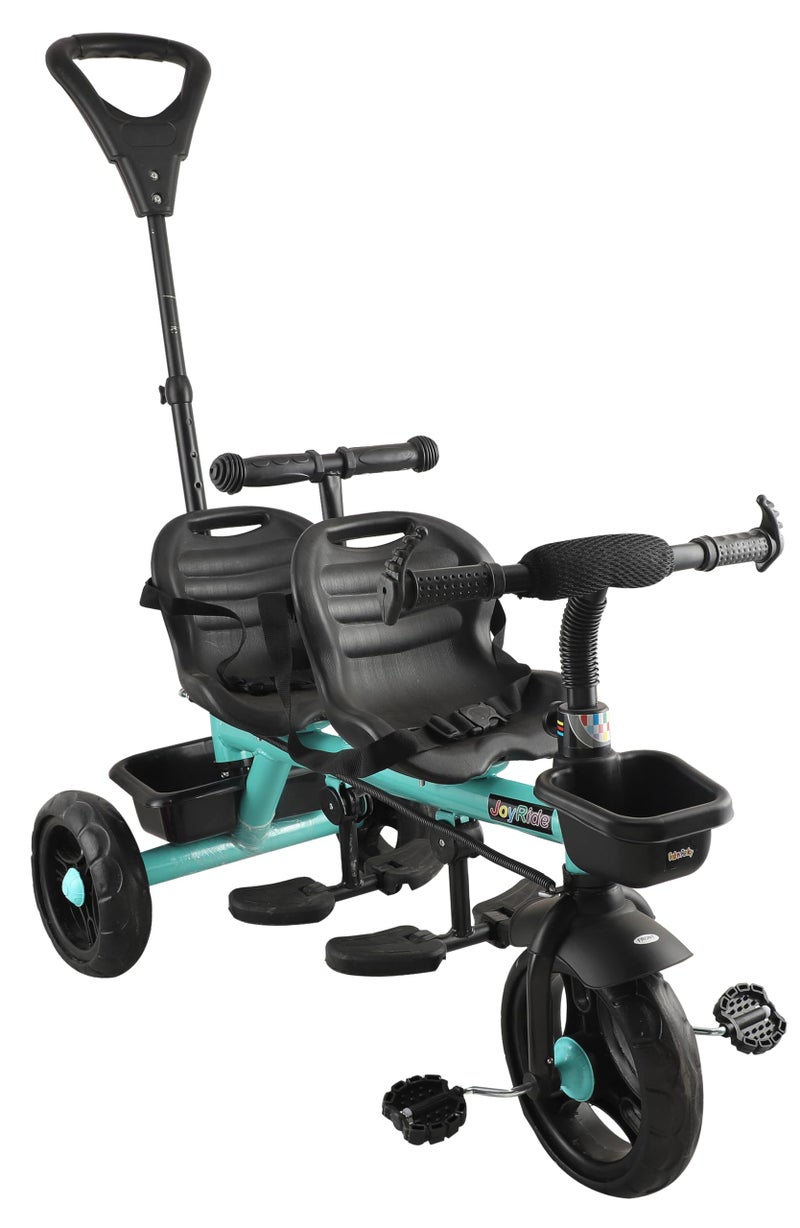 JoyRide Twin Trekkers Kids Tricycle with Parental Adjust Push Handle Children Seat Belt Dual Steering 2 footrest 2 Big seat Kids trikes Ride on Cycle Outdoor Toddler Bicycle for Boys & Girls (Blue) - Image 1
