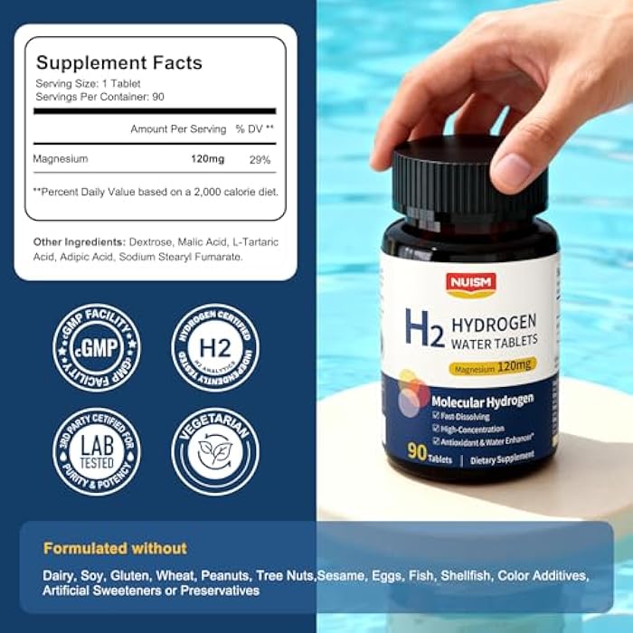 NUISM Hydrogen Water Tablets with Magnesium,Hydrogen Tablets for Drinking Water,Antioxidant and Cellular Health Support, H2 Molecular Tabs,90 Tablets - Image 2