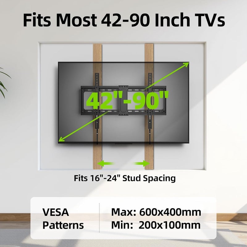 USX MOUNT TV Wall Mount,Low Profile TV Mount for Most 42-90 Inch Flat Screen Televisions,Max VESA 600x400mm Fixed Wall Mount Bracket Holds up to 132 lbs,Fits 16"/18"/24" Studs - Image 4