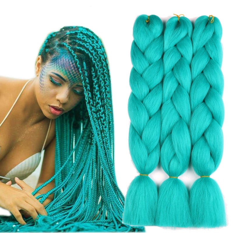 Sharopul Original Jumbo Braids Hair Extension can shrink in hot water profession at box braids 3pcs Pure Solid Cyan Blue Color 24inch 100gpc For Twist Box Braiding Hair cyan blue