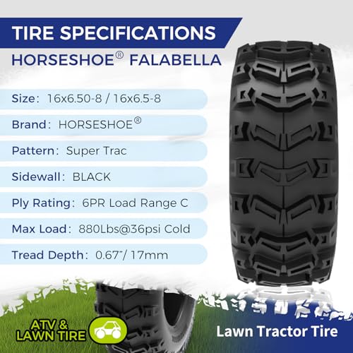 HORSESHOE 2 NEW 16x6508 6Ply Super Trac Pattern ATV Trencher AG Farm Tractor Ridding Lawn Mower Tubeless Tires 16 650 8 ATV2 T129 166508 - Image 3