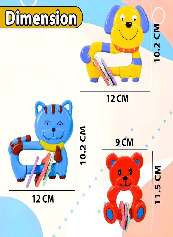 WISHKEY Plastic Rattle Toys for Infants, BPA Free Non-Toxic Shake & Grab Toys for Baby Boys and Girls, Early Age Toys for Kids, Colorful Toys, Ideal Gift for New Born Babies, Multicolor (Pack of 3) - Image 2
