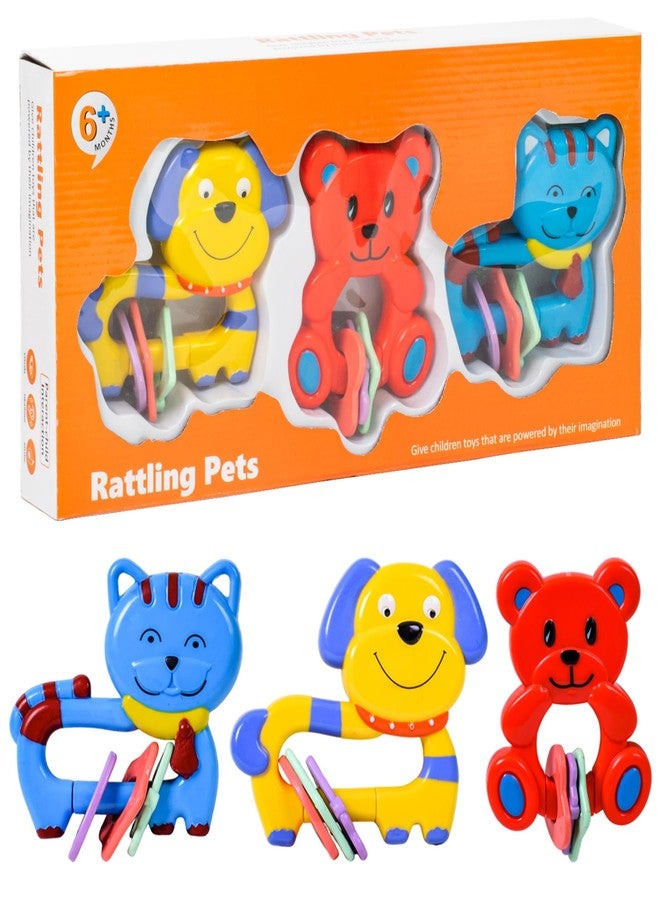 WISHKEY Plastic Rattle Toys for Infants, BPA Free Non-Toxic Shake & Grab Toys for Baby Boys and Girls, Early Age Toys for Kids, Colorful Toys, Ideal Gift for New Born Babies, Multicolor (Pack of 3) - Image 1