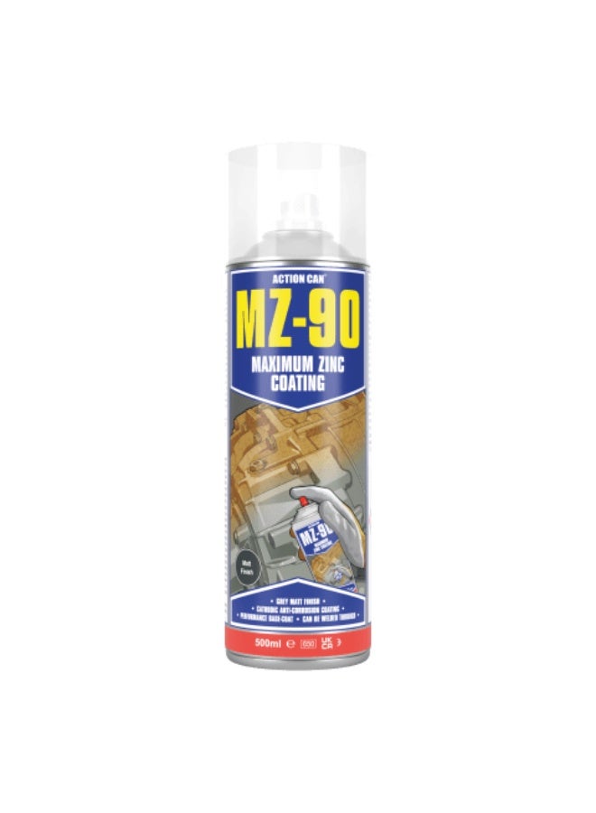 ®ACTION CAN MZ-90 Maximum Zinc Coating 500ML spray paint contains an enhanced zinc formula that provides a light gray matte finish with excellent rust protection - Image 1