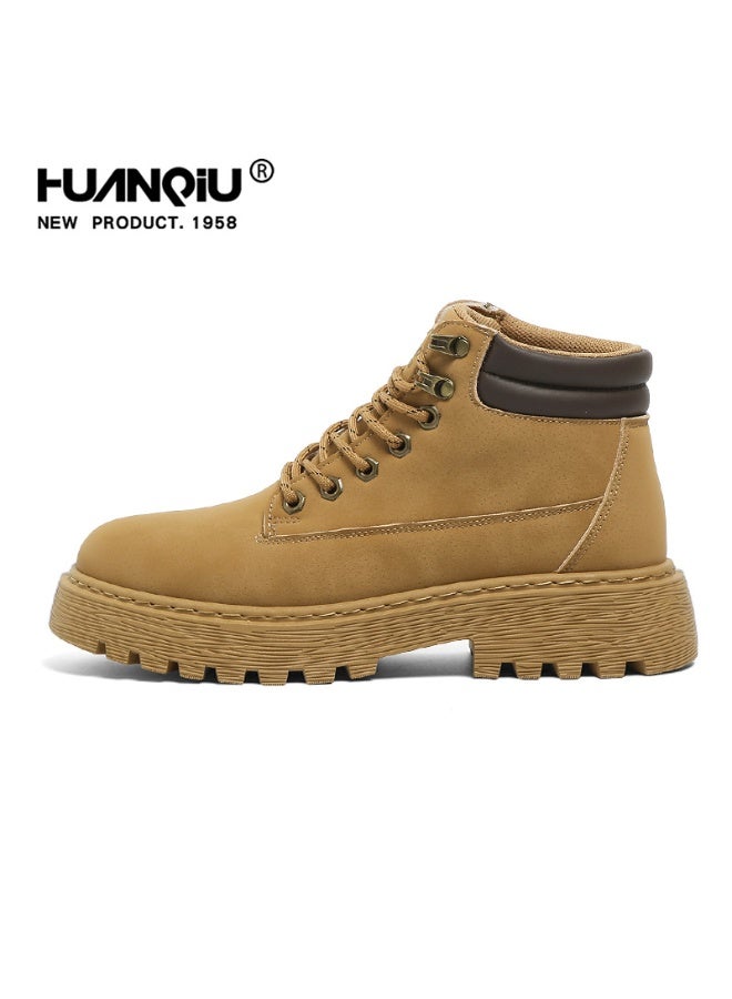 HUANQIU 1958 Classic Yellow Work Boots for Men Women, Retro Platform Ankle Boots with Lace-up & Zipper, Fashionable Durable Outdoor Casual Boots - Image 2