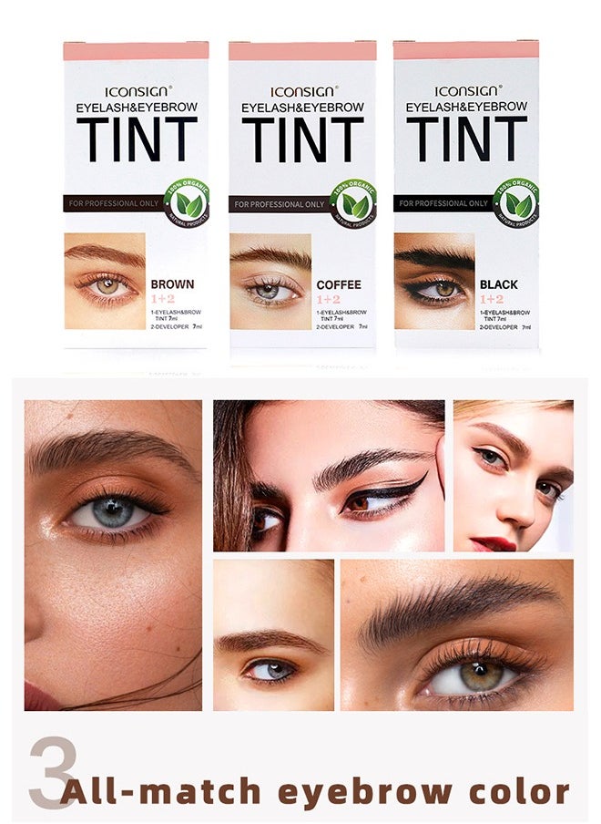 ICONSIGN Eyelash Eyebrow Tint Dye Kit, 2-In-1 Eyelash and Eyebrow, Semi Permanent Eyebrow Dye Cream 7ML - Coffee  - Image 2