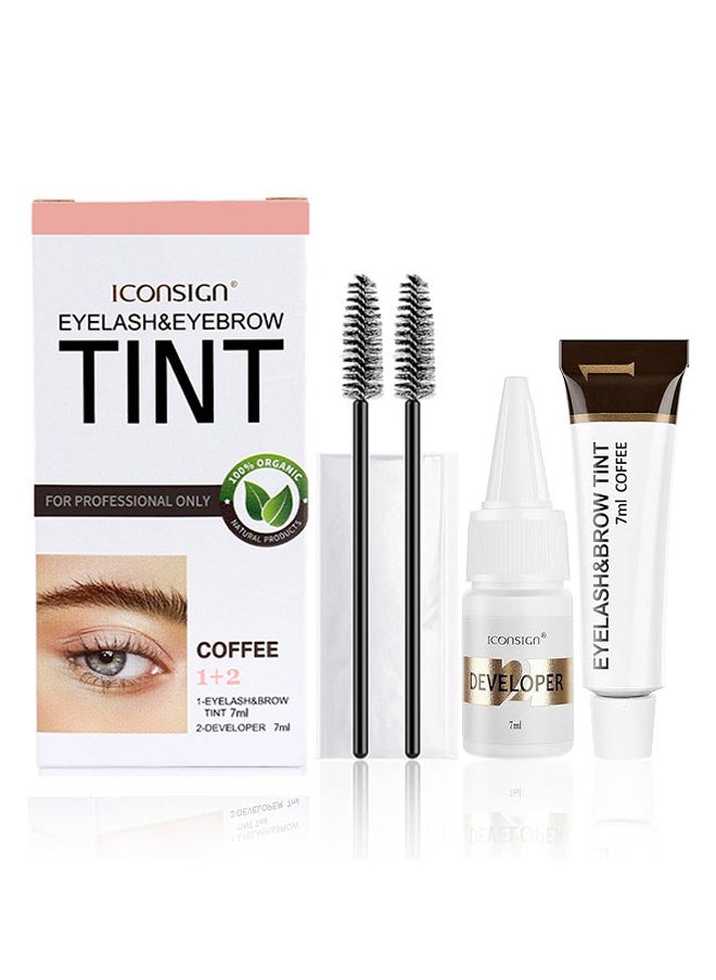 ICONSIGN Eyelash Eyebrow Tint Dye Kit, 2-In-1 Eyelash and Eyebrow, Semi Permanent Eyebrow Dye Cream 7ML - Coffee  - Image 1