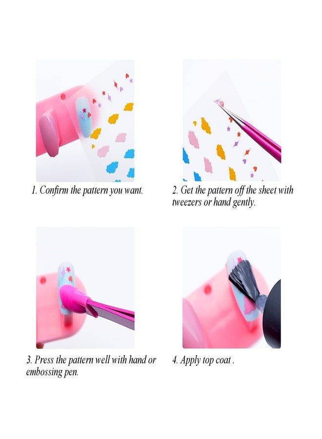 IHUKEIT Cute Nail Stickers for Kids Including Animals Flowers Cloud Star Heart and More Self Adhesive Fingernail Decal Stickers for Little Girls Women Nail Art Decoration Fun (Pack of 9) - Image 5