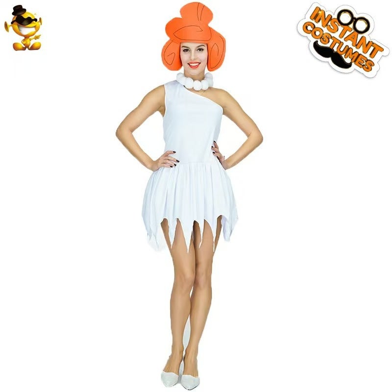 Halloween Cross Border Original Cosplay COS Stage Performance Suit Flinstones Fred cosplay Modern white skirt 