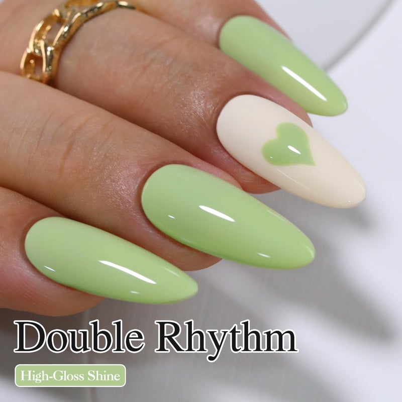 Double Rhythm 15ML Gel Nail Polish Pure Sheer Same Color Same Bottle Soak Off Gel Polish Art Manicure Salon DIY at Home for Women (Green-A1409) - Image 2