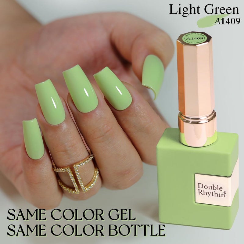 Double Rhythm 15ML Gel Nail Polish Pure Sheer Same Color Same Bottle Soak Off Gel Polish Art Manicure Salon DIY at Home for Women (Green-A1409) - Image 3