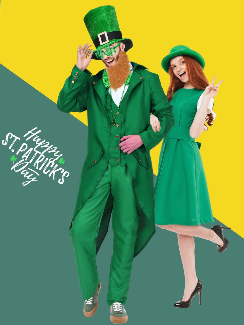 Cozypower 10 Pcs St. Patrick's Day Costume Green Leprechaun Men Costume with Irish Festival Accessories for Irish Cosplay (Medium) - Image 2