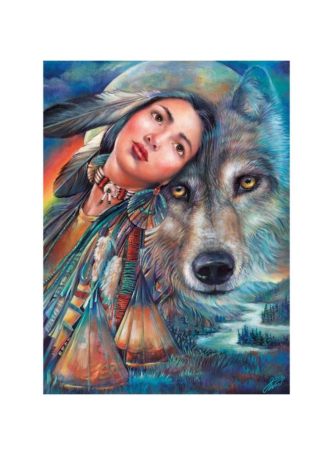 Bits and Pieces 1000 Piece Jigsaw Puzzle Dream Of The Wolf Maiden Native American Wolf By Artist Gloria West 1000 Pc Jigsaw - Image 2