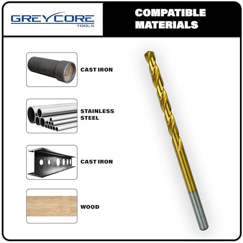 Greycore Tools 1/8 Inch x 12 Inch Cobalt Aircraft Extension Bit – M35 Cobalt Drill Bit, Industrial Titanium Coating – Drill Bits for Steel, Hard Metal, Cast Iron, Wood, Plastic (1/8" x 12") - Image 3
