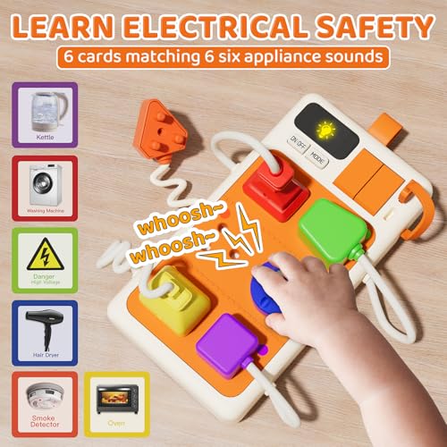 Aprilwolf 9 PCS Sensory Plug Outlet for Toddlers 23 Power Strip Montessori Toys for 18 Months Busy Board with Light Sounds Airplane Car Travel Toys Gift for Baby - Image 3