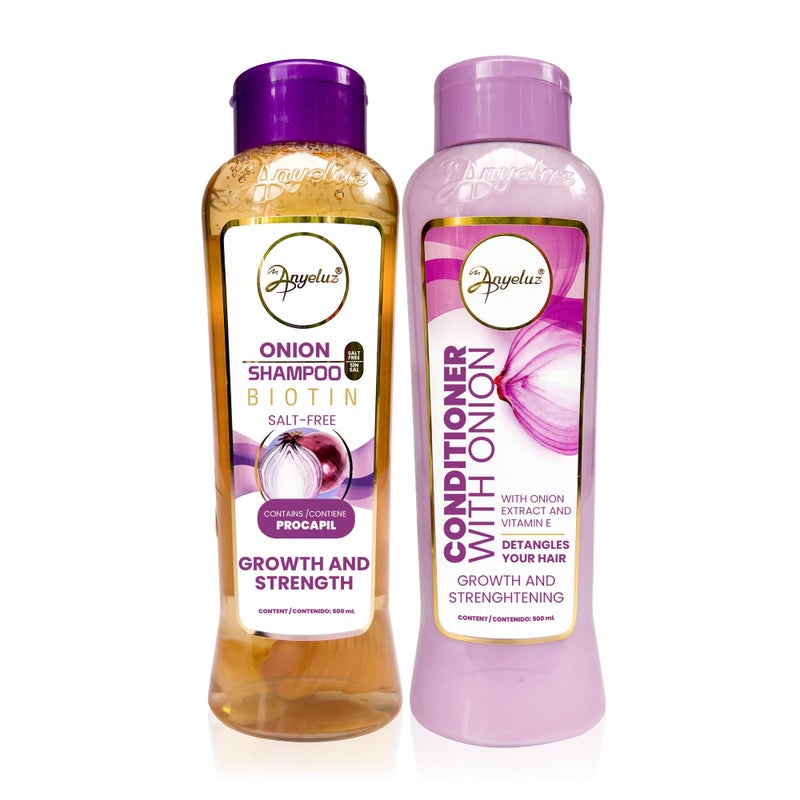 ANYELUZ Anyeluz Onion Shampoo and Conditioner Set  Enriched with Onion Extract and Biotin Cleanses and Reduces Oiliness Strengthens and Revitalizes Suitable for All Hair Types 