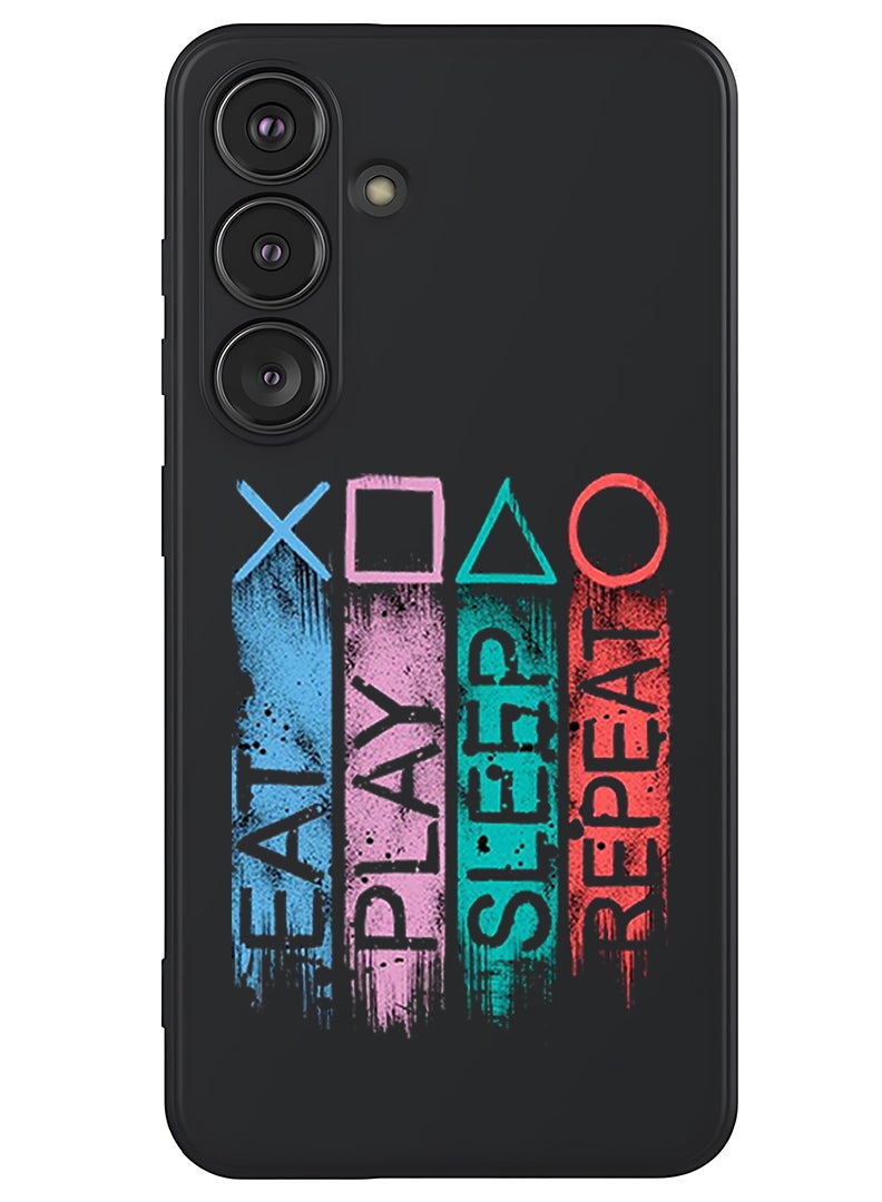 Theodor Protective Slim Fit Case Liquid Silicone Cover with Full Body Protection Anti-Scratch Shockproof Case For Samsung Galaxy S25 (Black) - Eat play sleep repeat - Image 1