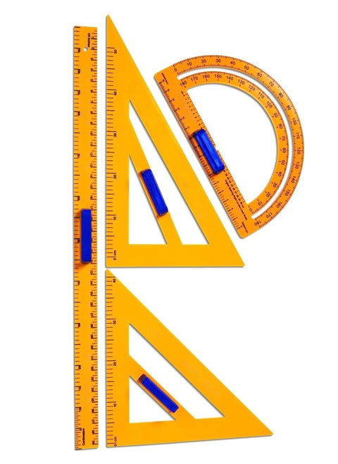 Set of 4 Jumbo Giant Geometry Mathematic Tool Set, Ruler + Protractor + 2 Triangular Ruler, Perfect for Classroom Groupwork and Algebra Education Maths Set