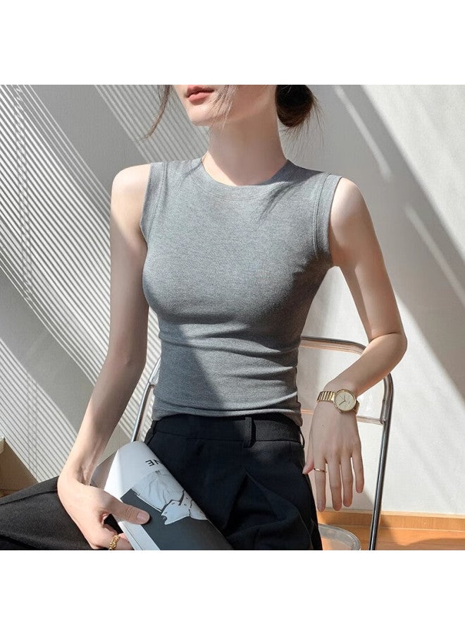 Nome Women's High Neck Sleeveless Vest New Slim Fit Korean Style Ribbed Vest Inner Wear Top Deep Gray XL - Image 5