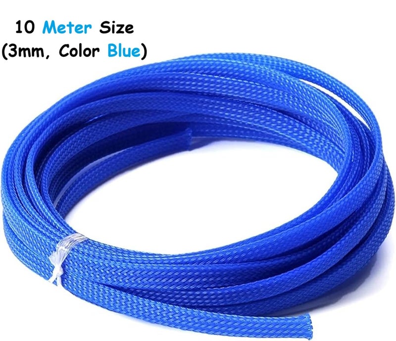 RIVER FOX ® Blue 10 Meters 3mm Polyester Braided Sleeve | Nylon Expandable Braided Sleeve for Wire Protection | Cable Management for USB Power Cord, Audio/Video Cables - Image 2