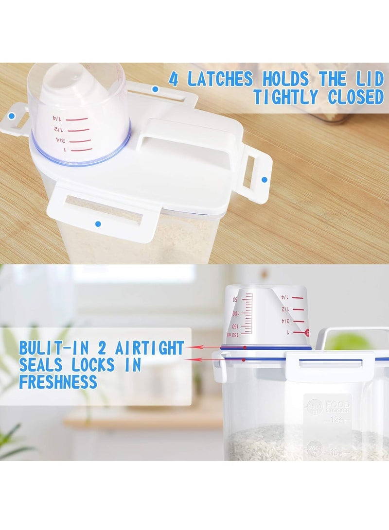 ميكسد 6 قطع حاوية تخزين الأرز براميل تخزين الأرز حاوية تخزين الأرز حاوية تخزين المطبخ الشفافة مع حافظة أرز بلاستيكية محكمة الإغلاق مع إبزيمات مانعة للتسرب كوب قياس لطحين الطهي - Image 4