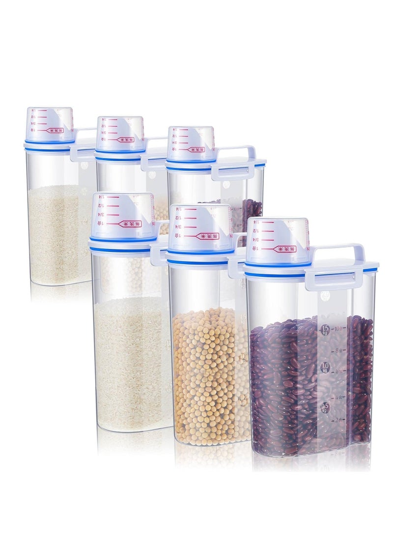 ميكسد 6 قطع حاوية تخزين الأرز براميل تخزين الأرز حاوية تخزين الأرز حاوية تخزين المطبخ الشفافة مع حافظة أرز بلاستيكية محكمة الإغلاق مع إبزيمات مانعة للتسرب كوب قياس لطحين الطهي - Image 1