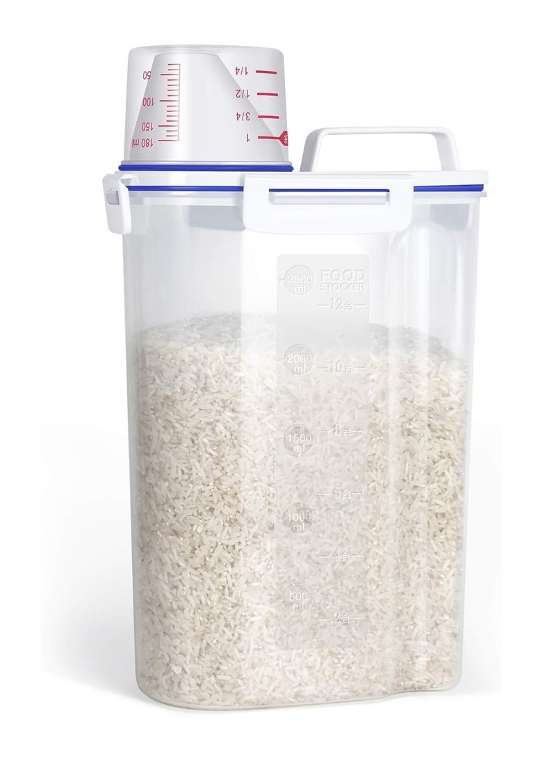ميكسد 6 قطع حاوية تخزين الأرز براميل تخزين الأرز حاوية تخزين الأرز حاوية تخزين المطبخ الشفافة مع حافظة أرز بلاستيكية محكمة الإغلاق مع إبزيمات مانعة للتسرب كوب قياس لطحين الطهي - Image 2