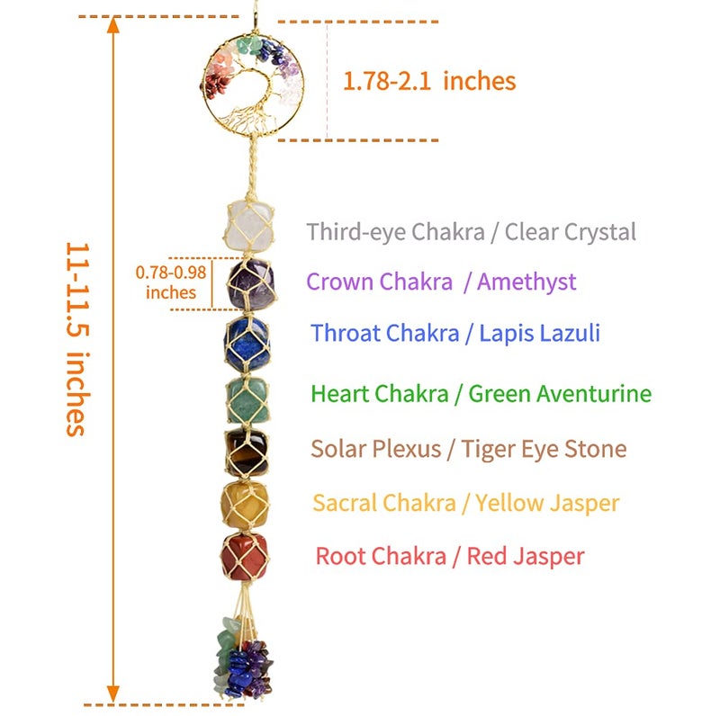 weryerker Handmade Crystal Window Car Hanging Ornaments 7 Chakra Home Decoration Feng Shui Ornament Yoga Meditation Car Decoration Tumbled Palm Stones (Tree of Life) - Image 2