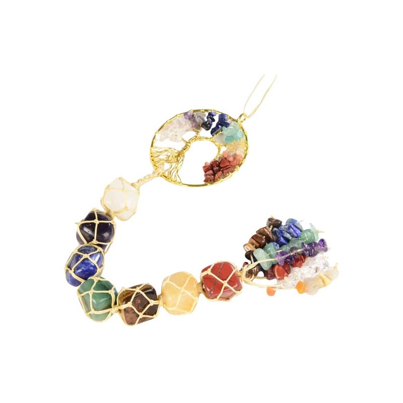 weryerker Handmade Crystal Window Car Hanging Ornaments 7 Chakra Home Decoration Feng Shui Ornament Yoga Meditation Car Decoration Tumbled Palm Stones (Tree of Life) - Image 5